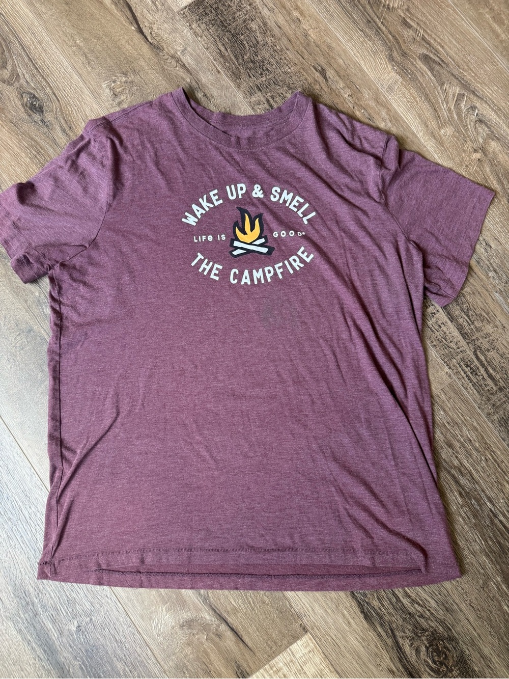 Life Is Good Maroon Graphic Campfire Short Sleeve Tee